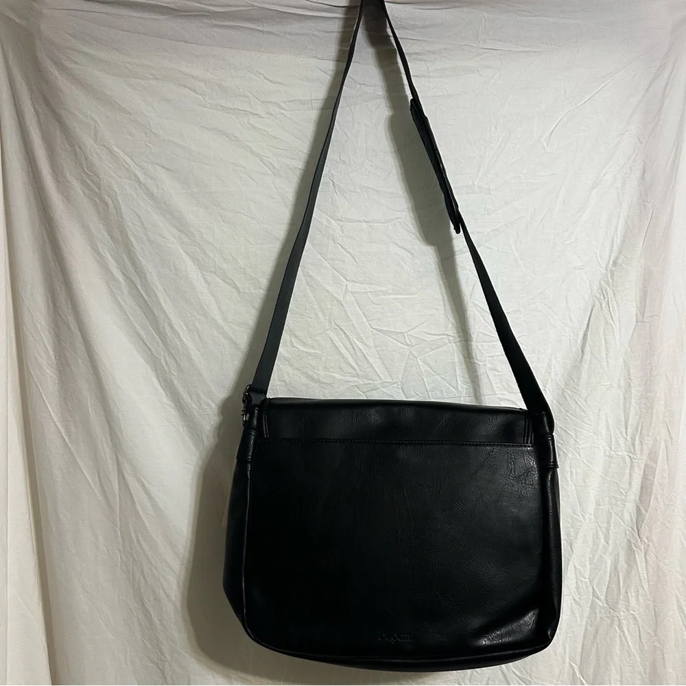 Bugatti Black Leather Messenger Bag